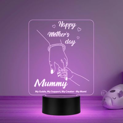 Happy Mothers Day 3D Illusion Night Lamp with Automatic Color Changing Light & USB Powered Mom Hand Holding Design Emotional Gift for Mom from Daughter & Son